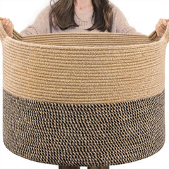 INDRESSME Extra Large Woven Baskets for Storage, 21.7 x 13.8 Blanket Basket Wicker Laundry Basket for Organizing Toy Pillow Shoe for Entryway
