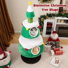 60" Christmas Cat Tree for Indoor Cats, Modern Holiday Cute Cat Tree Tower with 2 Condos, Sisal Scratching Posts, Spring Toy & Removable Beds