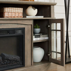 Sesslife Electric Fireplace TV Stand with Remote Control for 65 in TV, Farmhouse TV Console Table with Open Storage Shelves & 2 Cabinets, Wooden Media Entertainment Center for Living Room, Gray