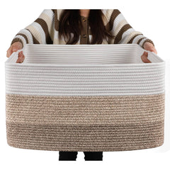 OIAHOMY Large Rectangle Blanket Basket, Woven Nursery Cotton Rope Baskets for Storage, Living Room, Toy Organizing with Handle-2