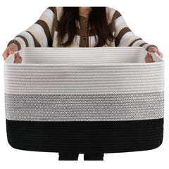 OIAHOMY Large Cotton Rope Basket, Rectangle Woven Baskets for Storage, Nursery Blanket Basket Living Room, Toy Basket with Handl