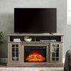 Sesslife Electric Fireplace TV Stand with Remote Control for 65 in TV, Farmhouse TV Console Table with Open Storage Shelves & 2 Cabinets, Wooden Media Entertainment Center for Living Room, Gray