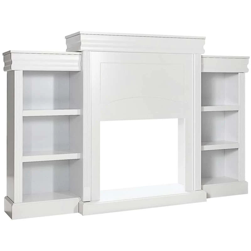 70" Fireplace Mantel TV Stand with Storage Shelves, Freestanding Wood Media Console for 28.5" Fireplace Insert, Living Room & Bedroom