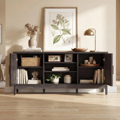 Tangkula Farmhouse TV Stand for TVs up to 65 Inch Entertainment Center with 2 Storage Cabinets