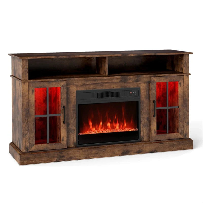 58" Electric Fireplace TV Stand for 65" TVs, Entertainment Center with 28" Fireplace Heater Insert, LED Lights, Remote Control & Storage