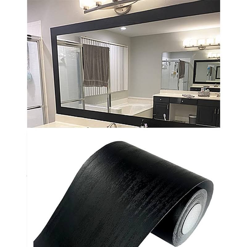 Teemall 10M Black Wood Grain Removable PVC Waterproof Border Wall Decor Removable Self Adhesive Kitchen Bathroom Tiles Sticker Wallpaper 4.2x390