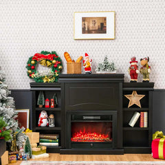 70" Fireplace Mantel TV Stand with Storage Shelves, Freestanding Wood Media Console for 28.5" Fireplace Insert, Living Room & Bedroom