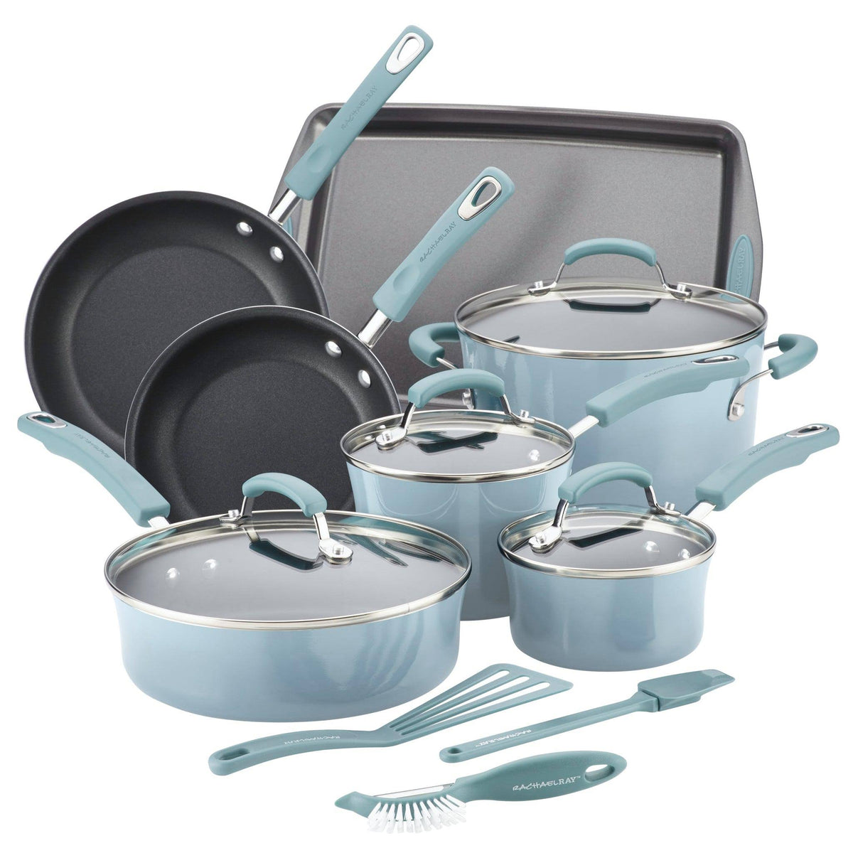 Rachael Ray Gradient Sky Blue Hard Enamel Nonstick Cookware Set, 14 PC