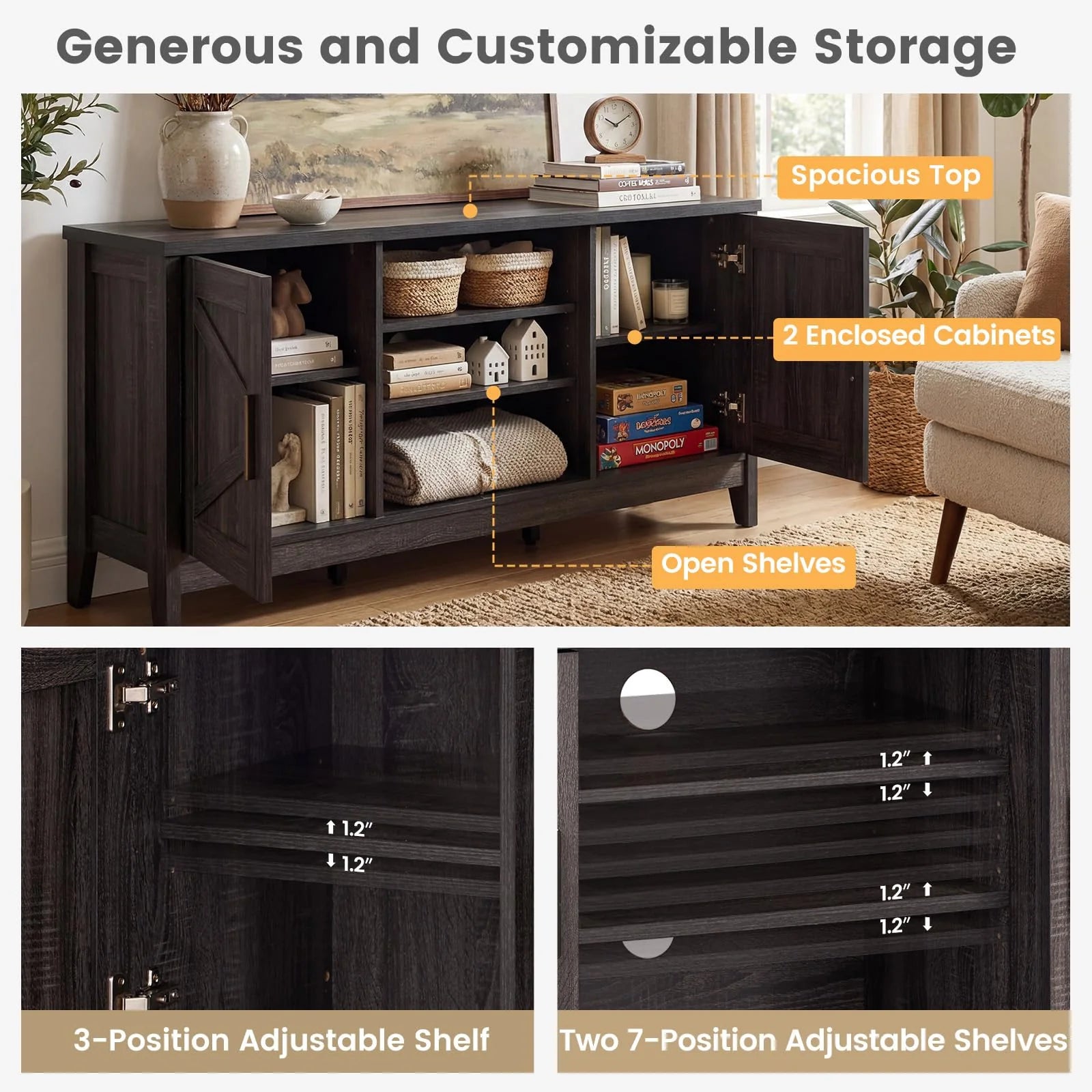 Tangkula Farmhouse TV Stand for TVs up to 65 Inch Entertainment Center with 2 Storage Cabinets