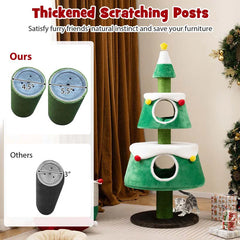 60" Christmas Cat Tree for Indoor Cats, Modern Holiday Cute Cat Tree Tower with 2 Condos, Sisal Scratching Posts, Spring Toy & Removable Beds